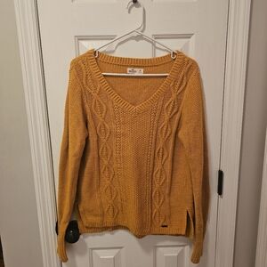 Hollister Mustard V-Neck Cable Knit Sweater